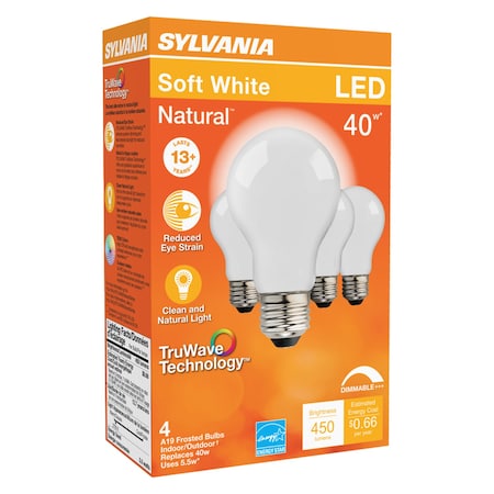 Sylvania Sylvania Natural A19 E26 (Medium) LED Bulb Soft White 40 Watt Equivalence 4 pk 40668